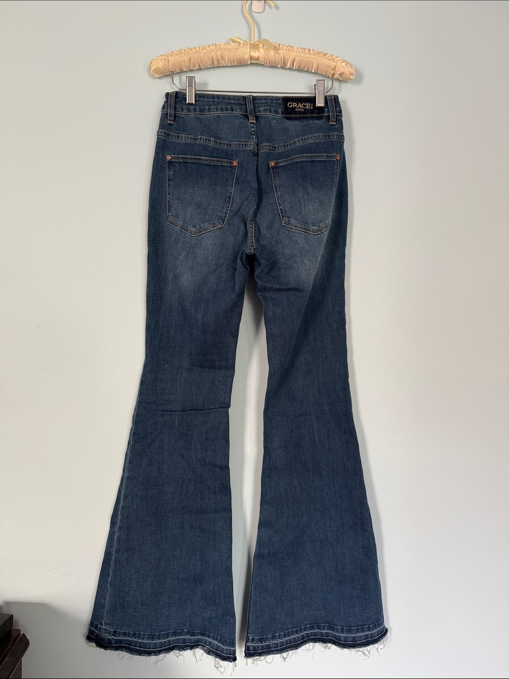 Grace in LA Dark Indigo High-Rise Flare Jeans with Front Slit - Picture 2 of 4